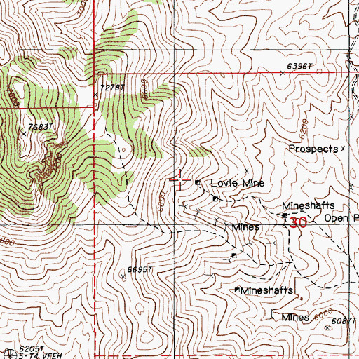 Topographic Map of Lovie Mine, NV