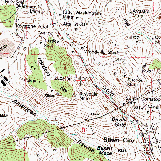 Topographic Map of Lucerne Cut, NV