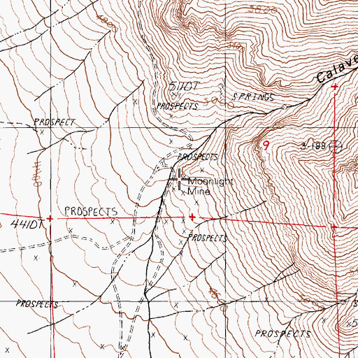 Topographic Map of Moonlight Mine, NV