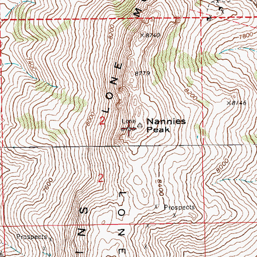 Topographic Map of Nannies Peak, NV