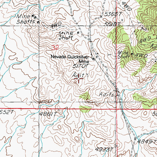 Topographic Map of Nevada Quicksilver Mine, NV