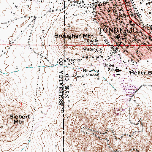 Topographic Map of New York Tonopah, NV