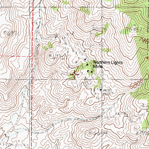 Topographic Map of Northern Lights Mine, NV