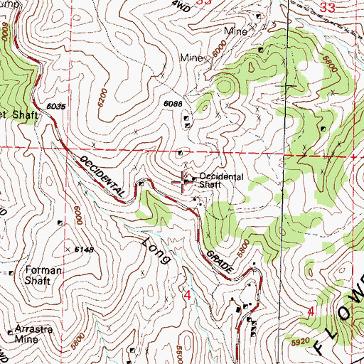 Topographic Map of Occidental Shaft, NV