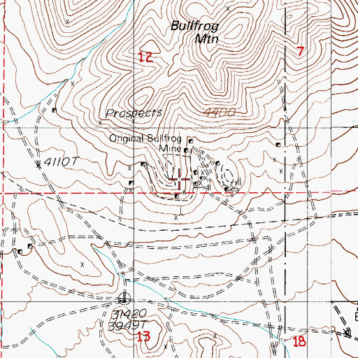 Topographic Map of Original Bullfrog Mine, NV