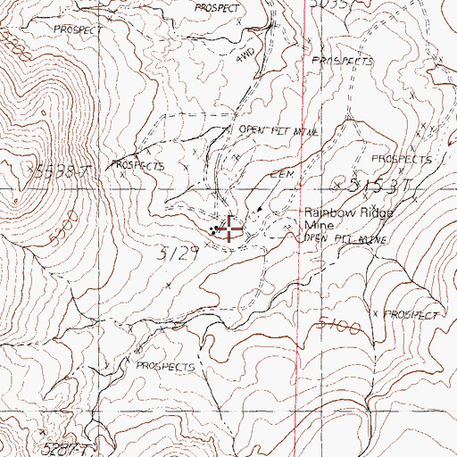 Topographic Map of Rainbow Ridge Mine, NV