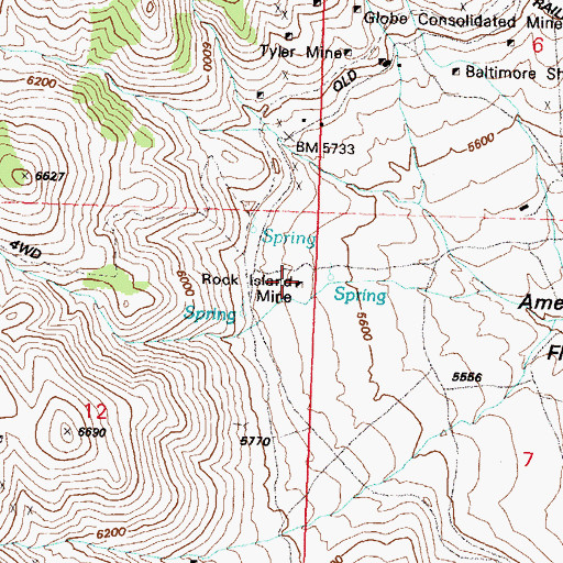 Topographic Map of Rock Island Mine, NV