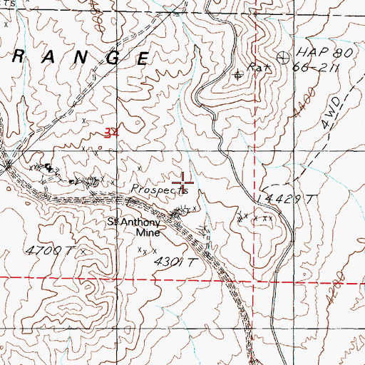 Topographic Map of Saint Anthony Mine, NV