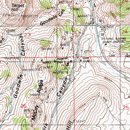 Topographic Map of Seventysix Shaft, NV