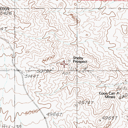 Topographic Map of Sheby Prospect, NV