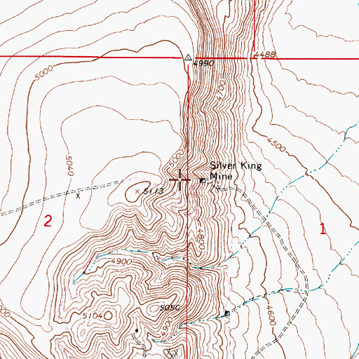 Topographic Map of Silver King Mine, NV
