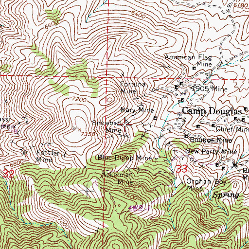 Topographic Map of Snowball Mine, NV
