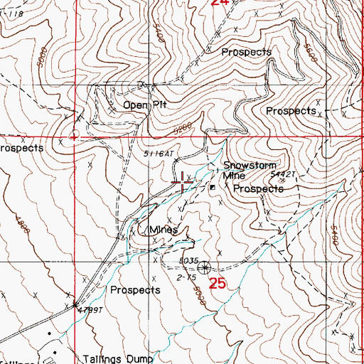 Topographic Map of Snowstorm Mine, NV