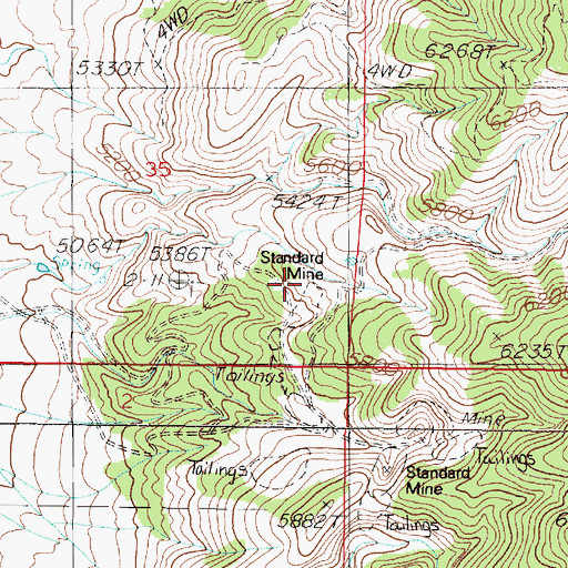 Topographic Map of Standard Mine, NV