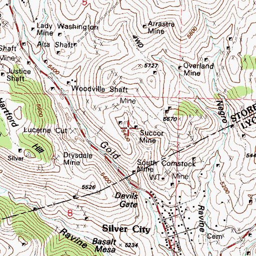 Topographic Map of Succor Mine, NV