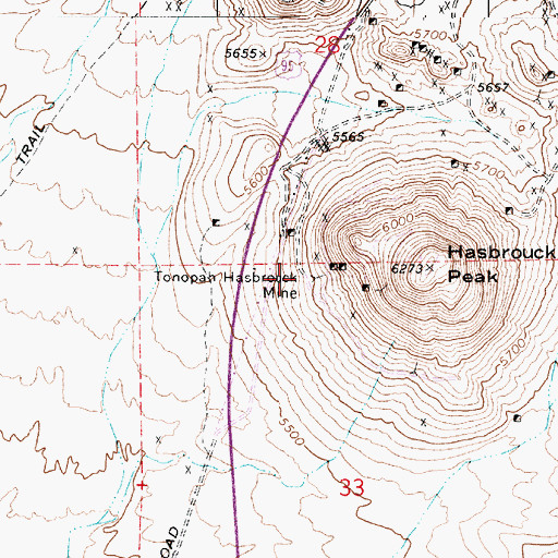 Topographic Map of Tonopah Hasbrouck Mine, NV