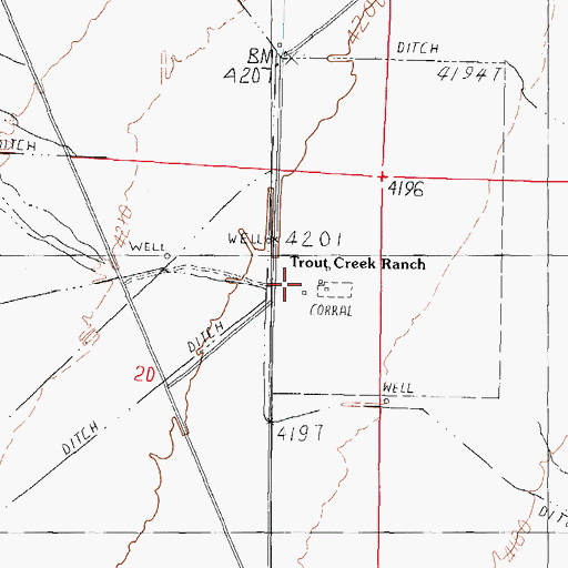 Topographic Map of Trout Creek Ranch, NV