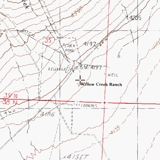Topographic Map of Willow Creek Ranch, NV