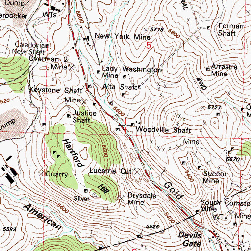Topographic Map of Woodville Shaft, NV