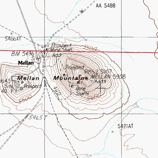 Topographic Map of Mellan Mountain, NV