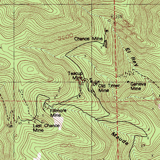 Topographic Map of Teacup Mine, NV