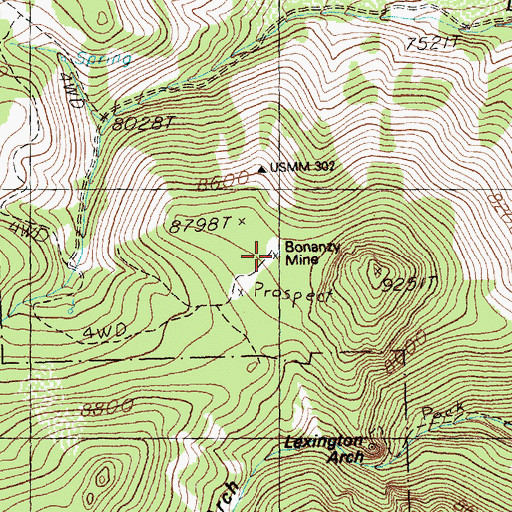 Topographic Map of Bonanzy Mine, NV