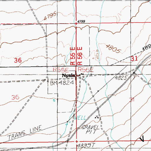 Topographic Map of Nyala, NV