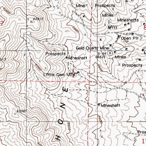 Topographic Map of Little Gem Mine, NV