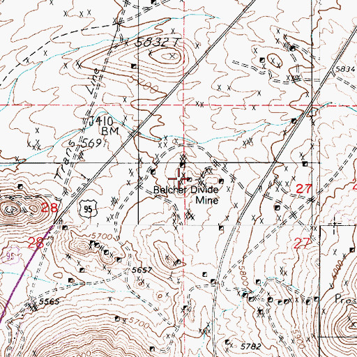 Topographic Map of Belcher Divide Mine, NV