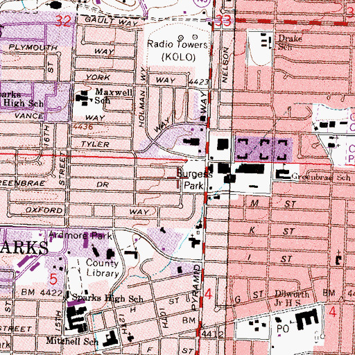 Topographic Map of Burgess Park, NV