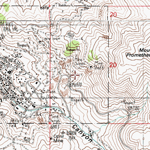 Topographic Map of Ward Incline, NV