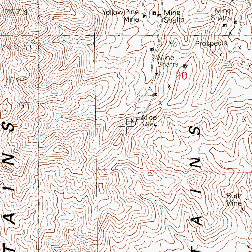 Topographic Map of Alice Mine, NV