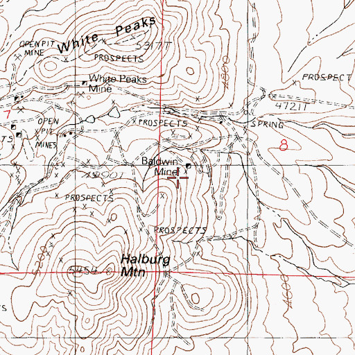 Topographic Map of Baldwin Mine, NV