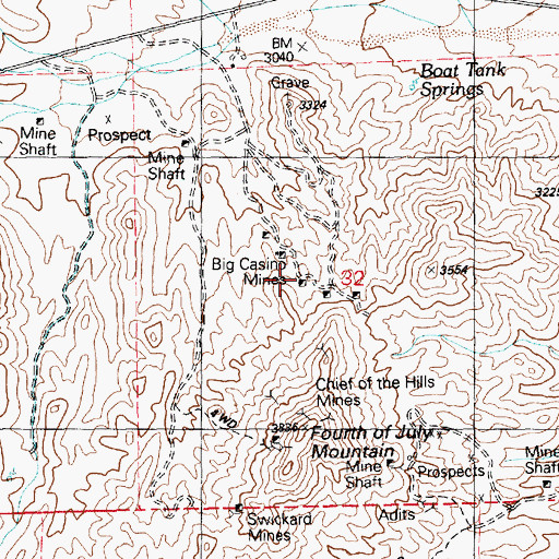 Topographic Map of Big Casino Mines, NV