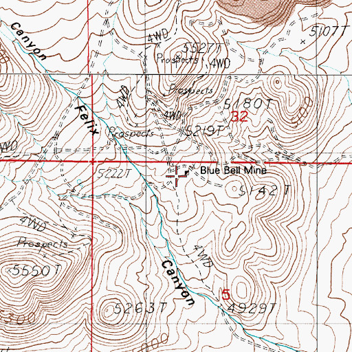 Topographic Map of Blue Bell Mine, NV
