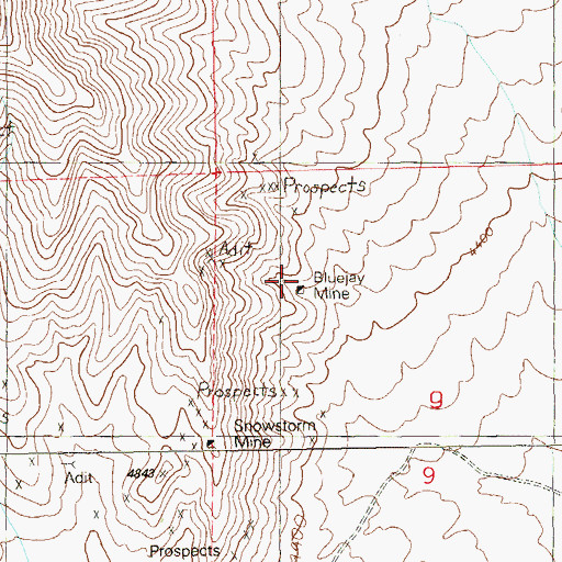 Topographic Map of Bluejay Mine, NV