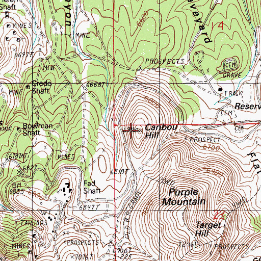 Topographic Map of Caribou Hill, NV
