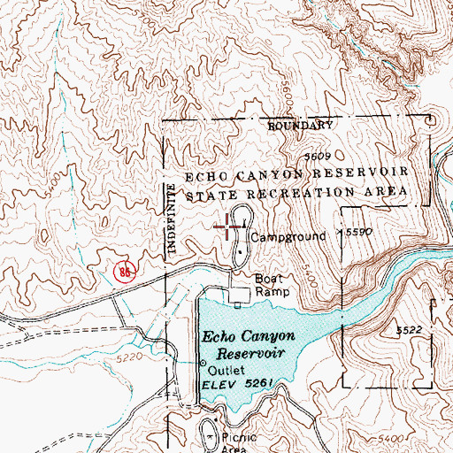 Topographic Map of Echo Canyon Reservoir State Recreation Area, NV