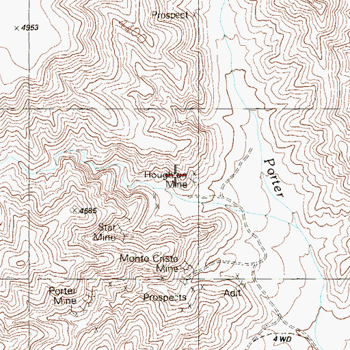 Topographic Map of Houghton Mine, NV