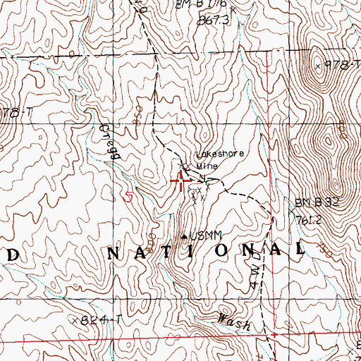 Topographic Map of Lakeshore Mine, NV
