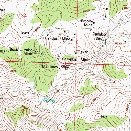 Topographic Map of Mahoney Mine, NV