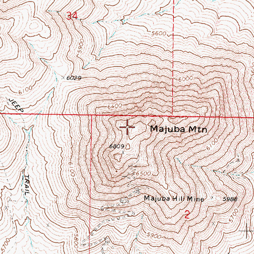 Topographic Map of Majuba Mountain, NV