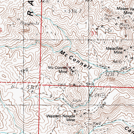 Topographic Map of McConnell Mine, NV