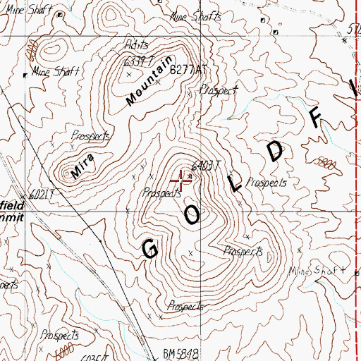 Topographic Map of Mira Mountain, NV