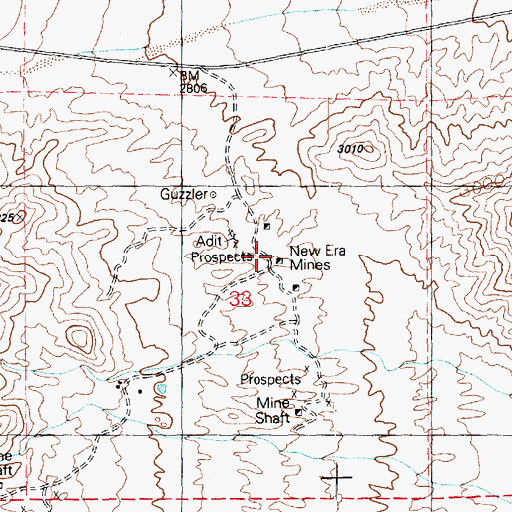 Topographic Map of New Era Mines, NV