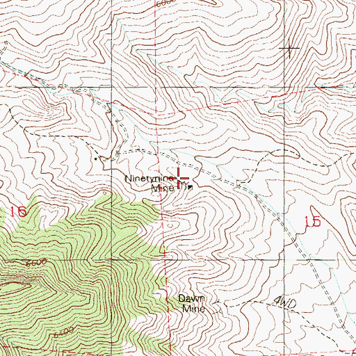 Topographic Map of Ninetynine Mine, NV
