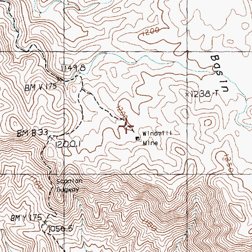 Topographic Map of Windmill Mine, NV