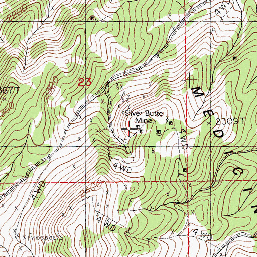 Topographic Map of Silver Butte Mine, NV
