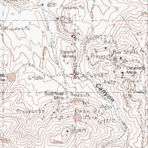 Topographic Map of Delano Mining District, NV