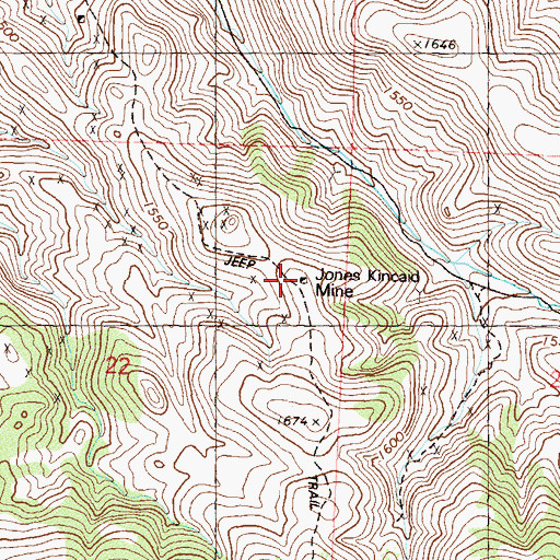 Topographic Map of Jones Kincaid Mine, NV